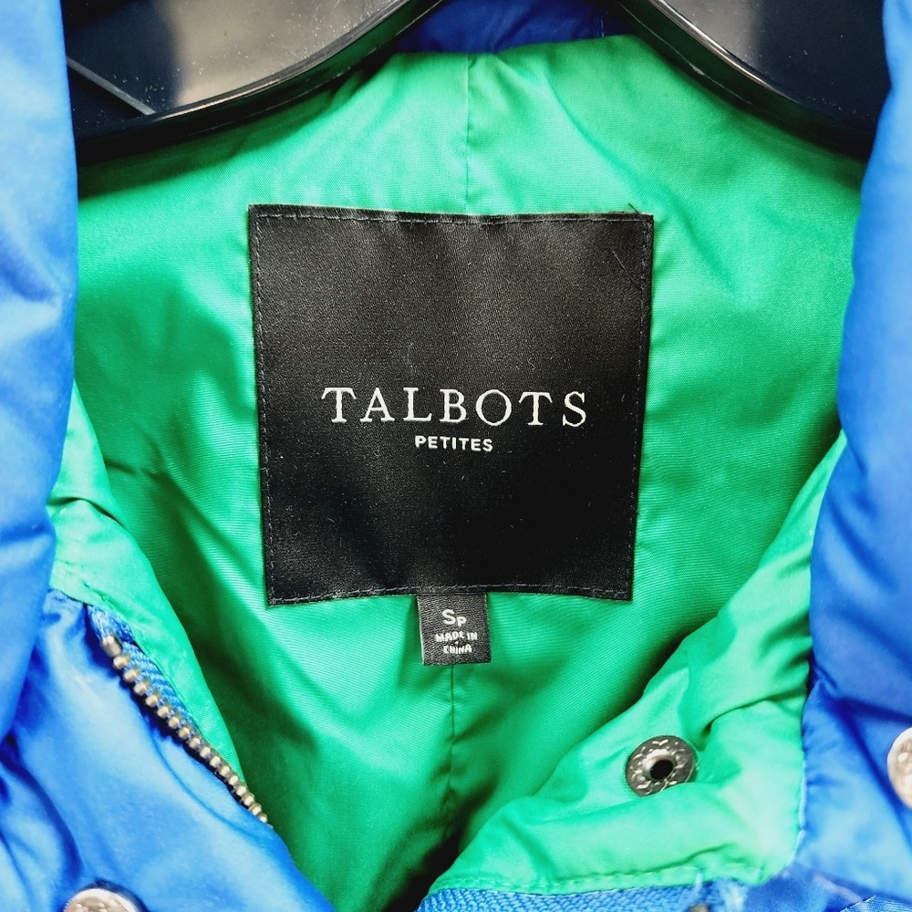 Talbots Down Filled Blue Puffer Vest Chevron Quilted Snap Zip Front Small Petite - Picture 6 of 7